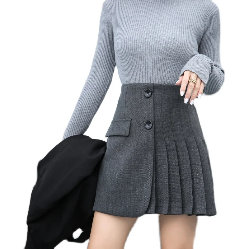 

2020 Autumn New Women Midi Skirts Chic Half Pleated High Waist Bodycon Slimming Office Lady Skirts Casual Pencil Skirt