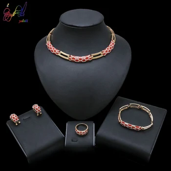

Yulaili Fashion Romantic Austria Crystal Red Opal Women Charm Choker Stud Earrings African Jewelry Sets Engagement Accessories