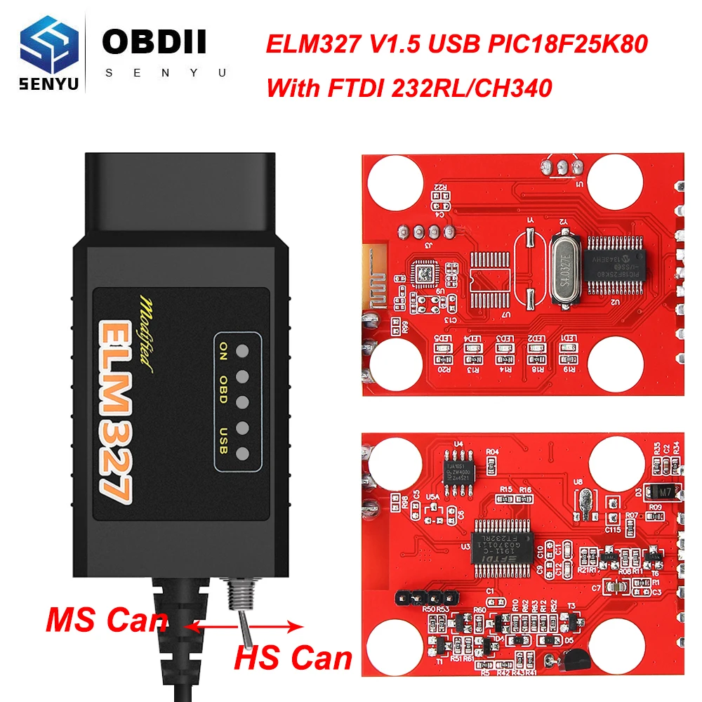 ELM327 для Ford FORScan V1.5 PIC18F25K80 FTDI/CH340 ELM 327 HS CAN/MS CAN переключатель obd obd2 сканер USB