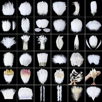 

100pcs White Ostrich Goose Pheasant Feathers for Crafts Chicken Turkey Feather Boa Wedding Party accessories Decoration Plume