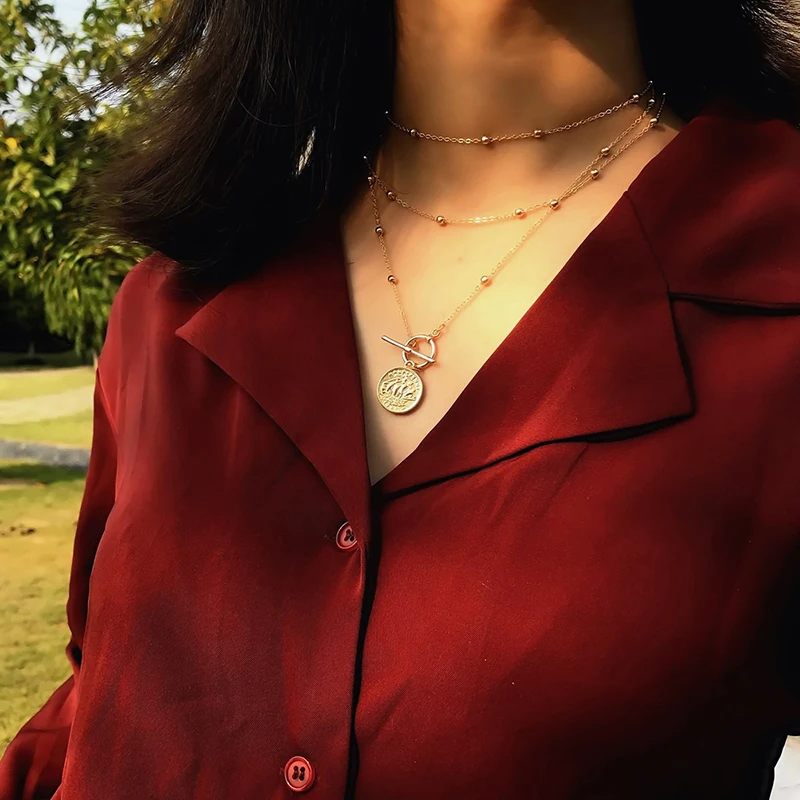

Retro Pendant Necklace Women Punk Multi-Layer Choker Embossed Collares Geometric Bijoux Femme Necklaces Chokers Jewelry Collier