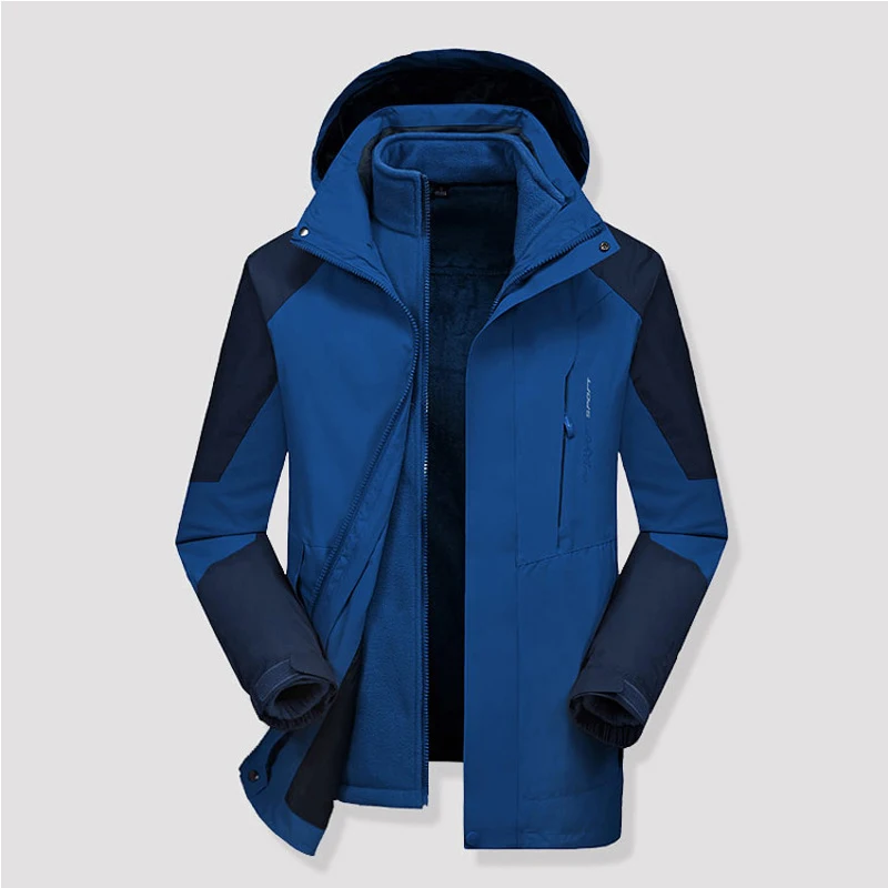 

2019 Men 3 in 1 New Detachable Fish Hike Trek Camp Climb Ski Cycle Waterproof Male Jacket Oversized Plus Size Hood Windbreaker