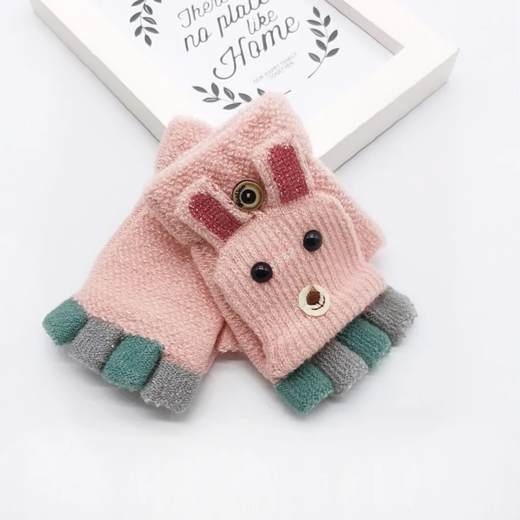 ARLONEET/зимние вязаные Утепленные перчатки для малышей для девочек и мальчиков, откидной верх, митенки, теплые перчатки с отстрочкой CO22