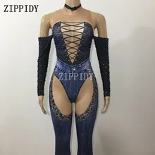 Блестящие синие джинсы, стразы, комбинезон, сексуальный джинсовый костюм с принтом, блестящий женский комбинезон с блестками, комбинезон, женский наряд для выпускного вечера