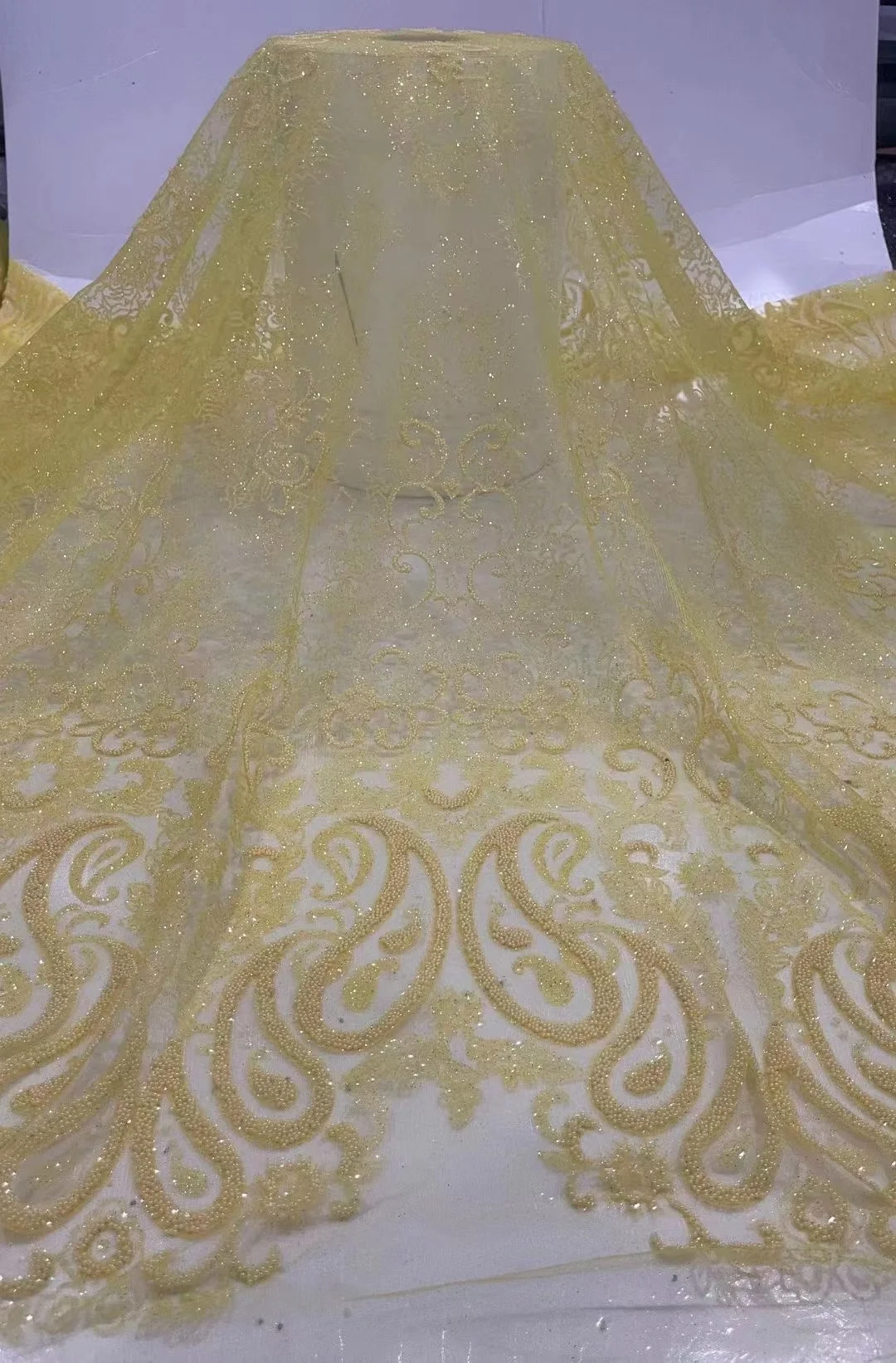 5 Yards Sequins Tulle Lace Yellow African Sequence Fabric High Quality Nigerian French Net For Party Wedding | Дом и сад