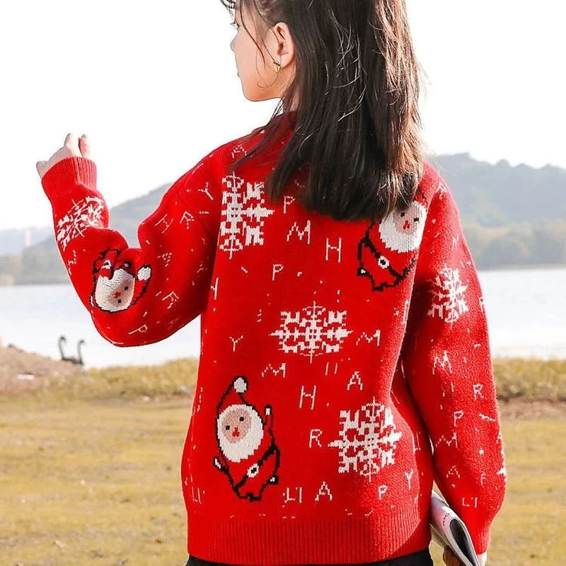 Red Beige Christmas Sweater Jumper For 3 4 6 8 10 12Years Teenagers Girls  Fleece Autumn Winter Pullover Knitwear Clothes _ - AliExpress Mobile
