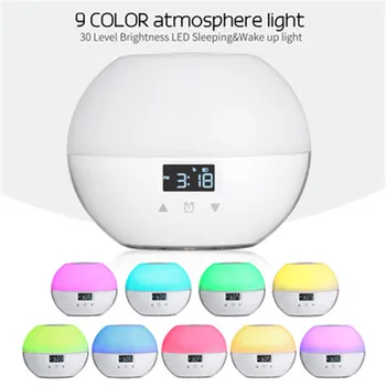 

LED Electronic Alarm Clock Atmosphere light USB Digital Mirror Clock Morning Table Clock Wake Up Light Time Temperature Display