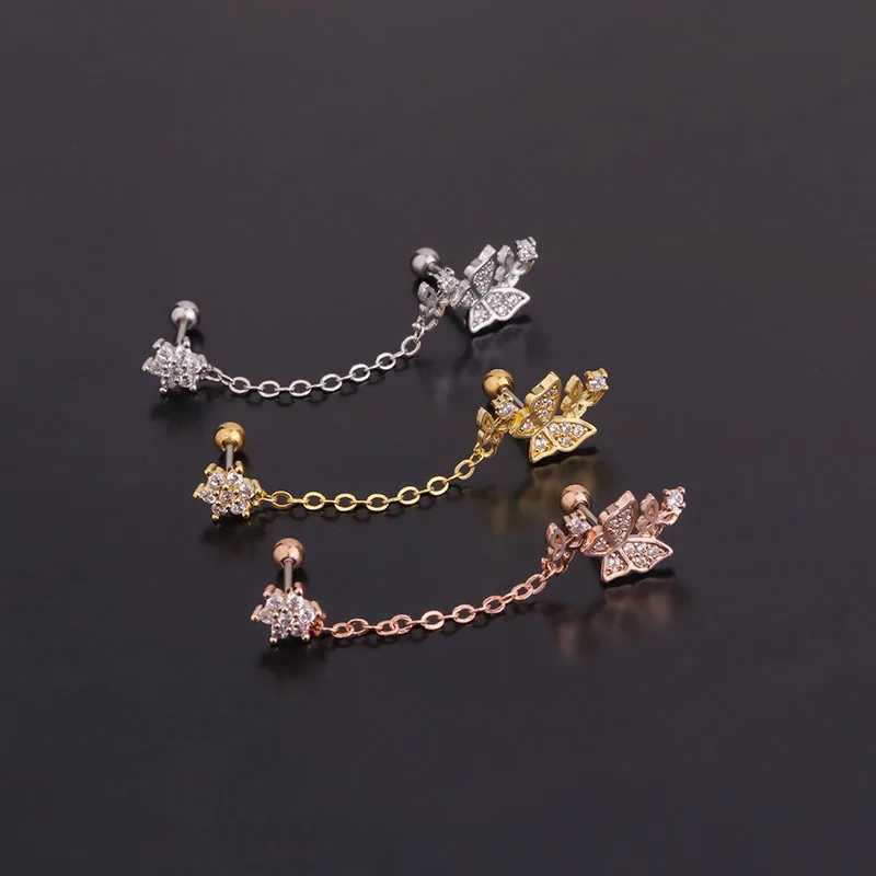 1PC New Desgin Copper 20G Tassel Earrings Helix Piercing Tragus Piercing Flower Zircon Gem Ear Stud Piercing Body Jewelry Women - Image 6