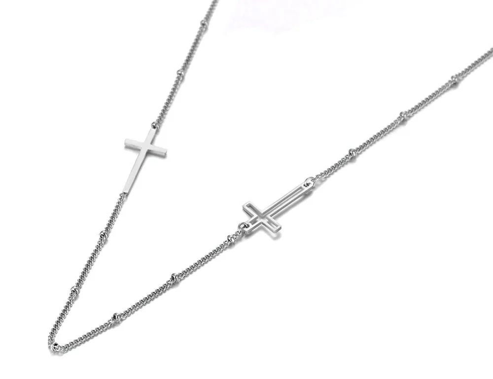 Lokaer Трендовое титановое ожерелье из нержавеющей стали с двойным крестом для женщин и девочек, цепочка из розового золота, соединительное звено подвеска, ожерелье N19173