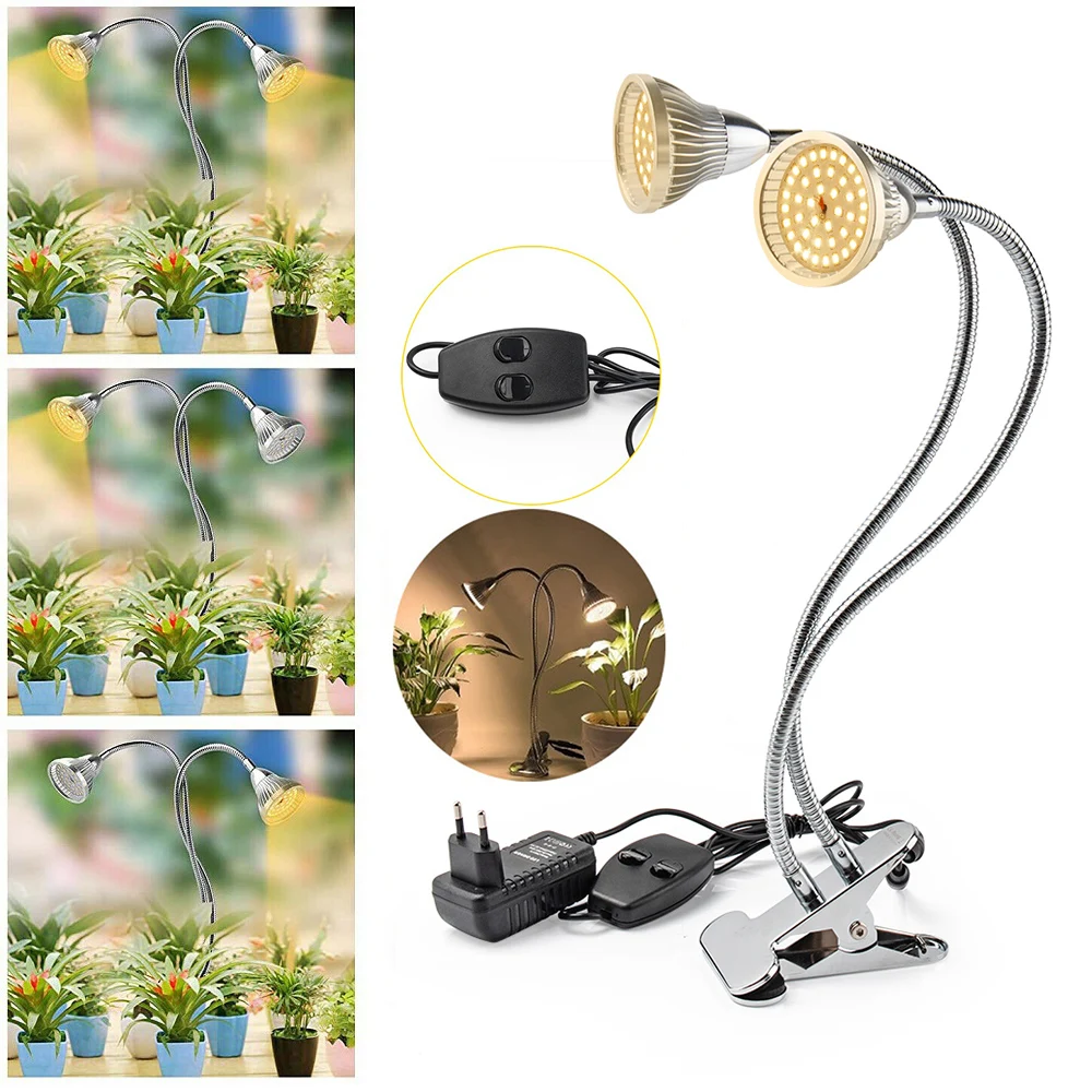 Dual Head 60w LED Plant Grow Light Sunlike Full Spectrum Flexible Clip Desk Fitolamp for Growbox Flowering Seeds Phyto Lamp | Лампы и