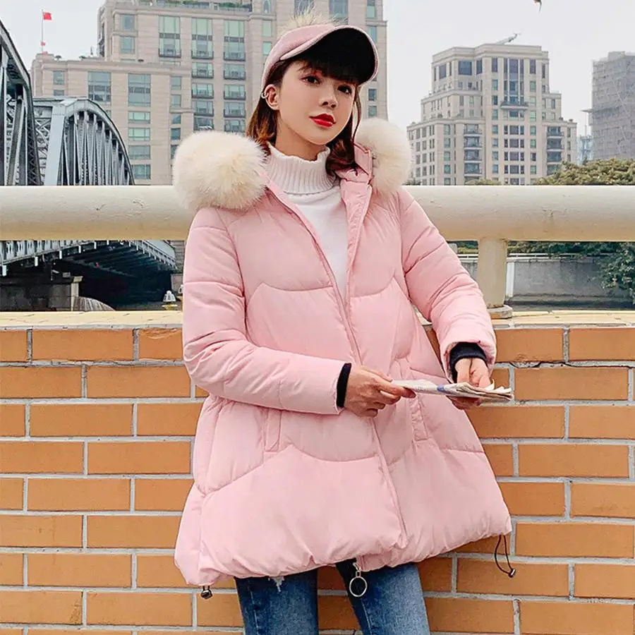 Однотонное меховое хлопковое пальто с капюшоном для женщин Harajuku размера плюс, зимние куртки, пальто для женщин, Корейская трапециевидная теплая длинная куртка, милая верхняя одежда