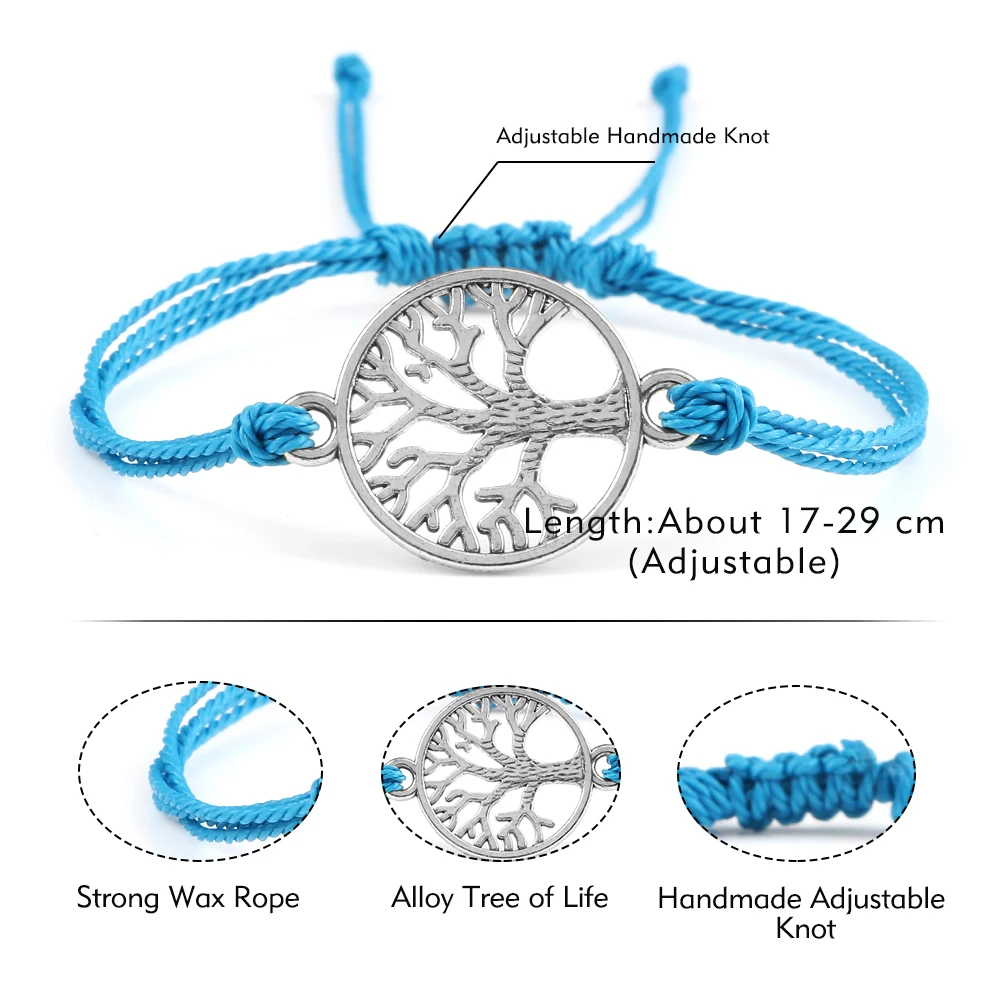 26Colors Wax Thread Braided Bracelets Charm Silver-Color Tree of Life String Bracelet Adjustable Bangles Friendship Gift Jewelry 6
