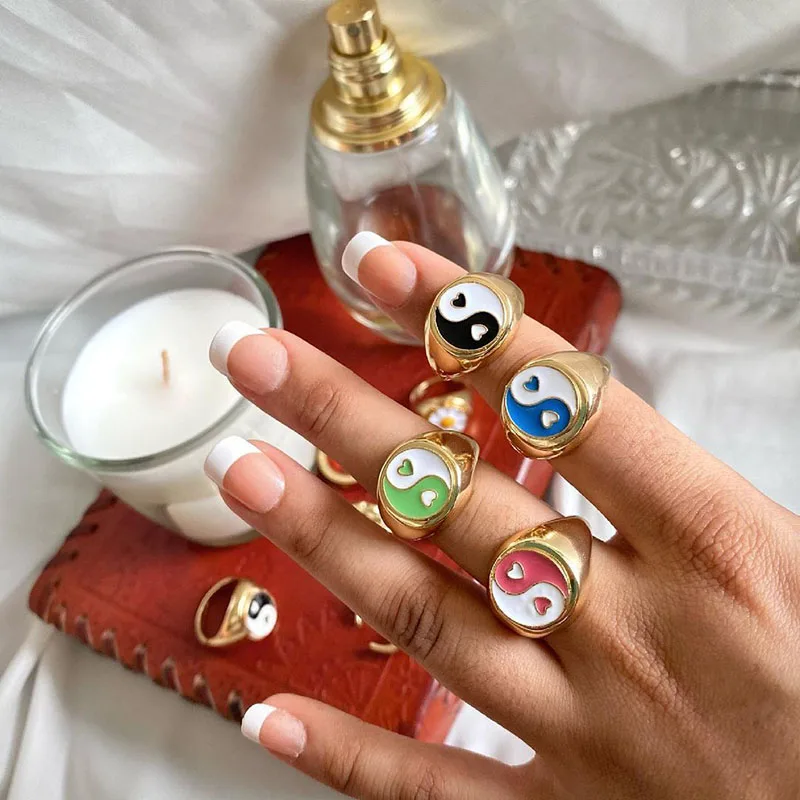 Stainless Steel Ying Yang Rings For Women Gold Tortoise Daisy Tulip Heart Yin Couple Ring Jewelry Gift Bague Femme Anillos | Украшения и