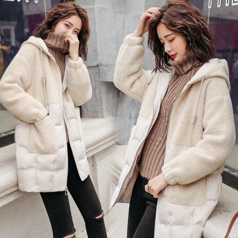 

Pink Faux Mink Cashmere Joint Sweet Cotton-padded Clothes Mid-length Women's 2019 Winter New Style Cocoon Thick Cotton Coat Fash