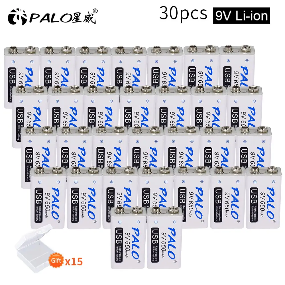 16~30pcs PALO 9V Rechargeable Li-ion Battery 650mAh USB Portable Micro Batteries For RC Helicopter Model Microphone Bateria | Электроника