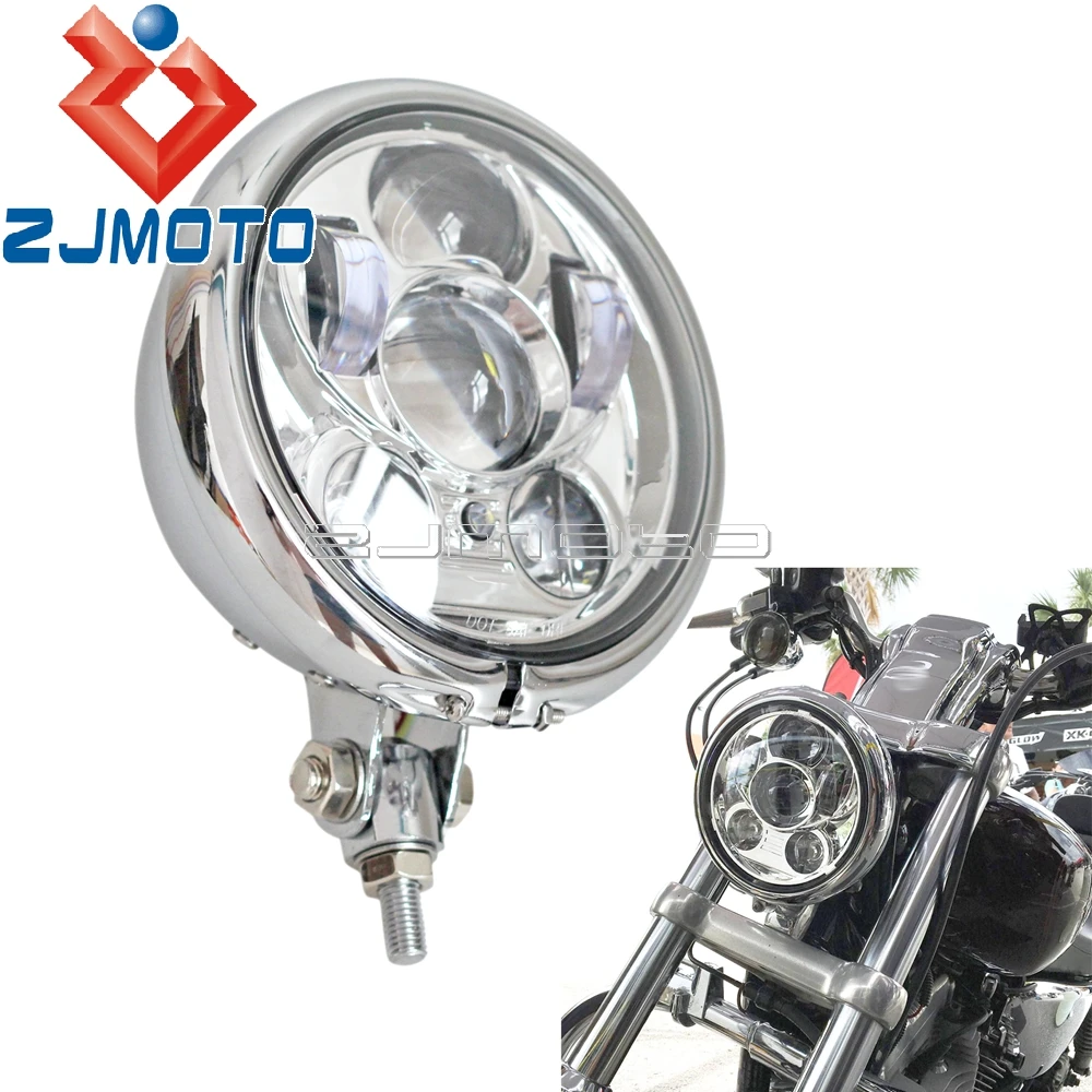 Хромированный мотоциклетный светодиодный 5,7" головной светильник для Harley Sportster Dyna Softail на заказ, налобный фонарь, белый светильник, проектор