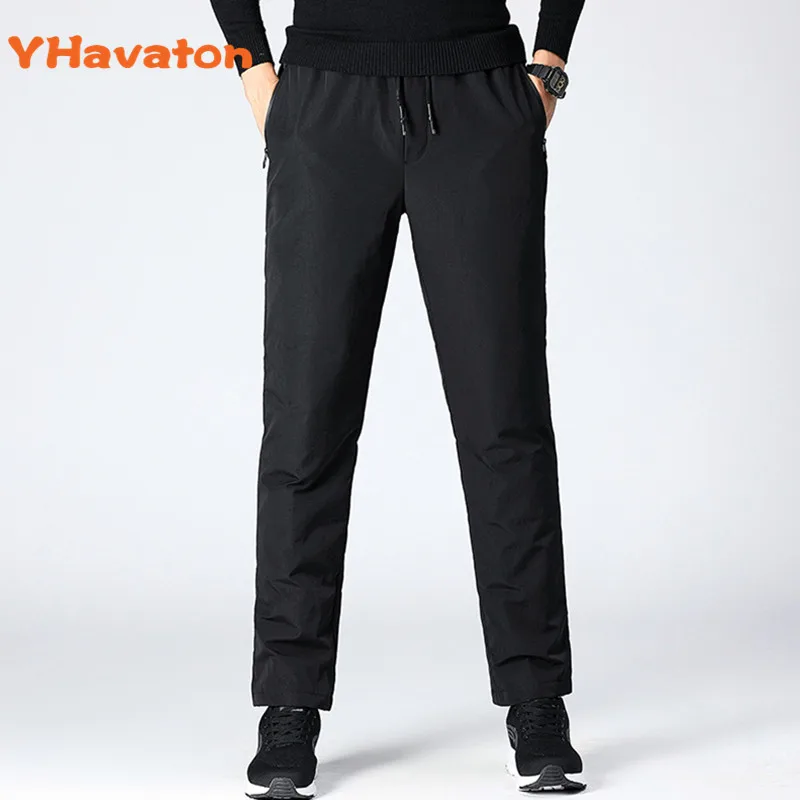 YHavaton 4XL мужские 90% белая утка морозостойкие брюки зимние прямые наружная одежда деловые брюки теплые брюки с подкладкой из утиного пуха - Цвет: Black