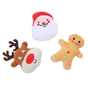 

3PCS Christmas Plush Cat Toy Gingerbread Elk Santa Cat Toy Kitten Catnip Toy Interactive Tools Pet Supplies игрушки для кошек