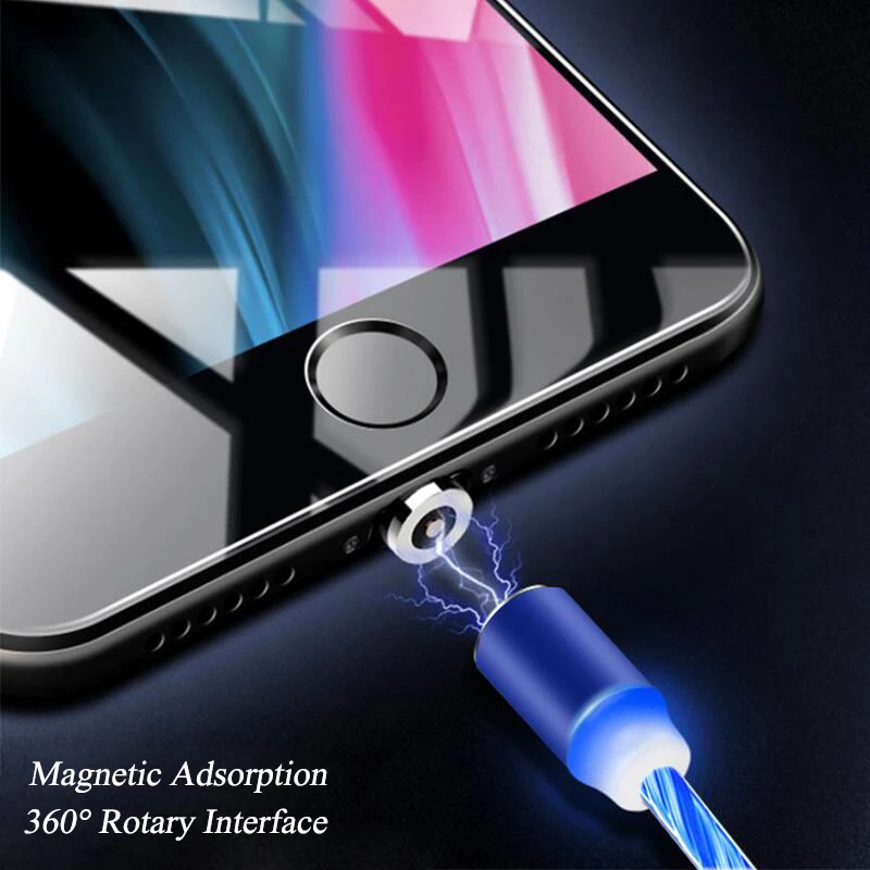 Магнитный светодиодный кабель Micro USB для samsung S10 S9 type-c зарядная Зарядка для iPhone 1 м магнитное зарядное устройство кабели usb type C