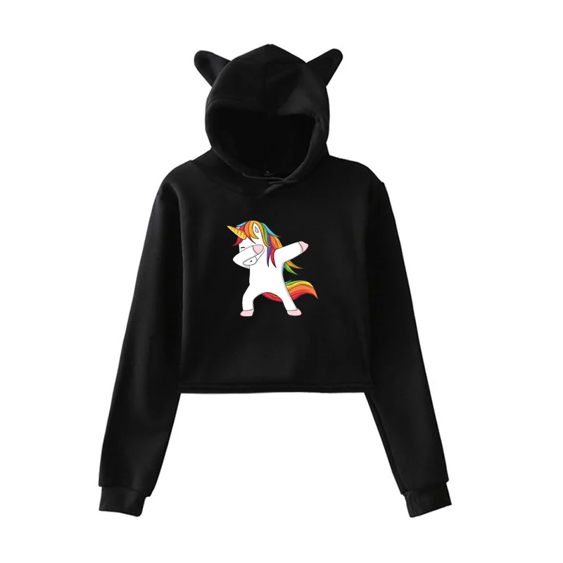 

Unicorn Print hoody hooded Harajuku Spring Autumn Clothes Woman Hoodies Girls Ladies Sweatshirts Cropped Casual hodies Tops