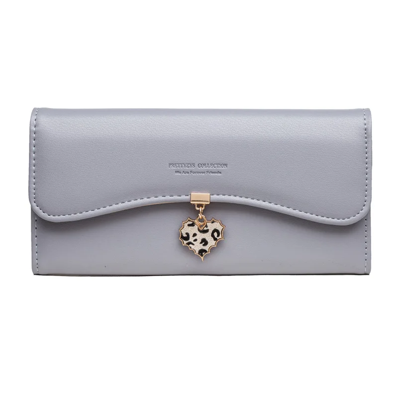 

New Women's Long Wallet Korean Fashion Love Pendant Buckle Tri-fold PU Wallet Black Green Red Multicolor Female Hand Wallet