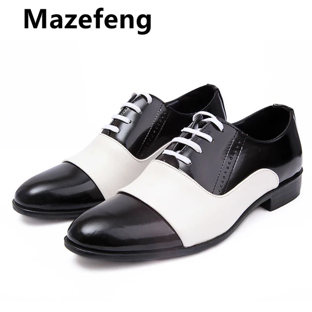 Zapatos de vestir de charol para hombre, calzado de oficina a la moda, blanco y negro, de cuero suave, Oxford, para de boda, Otoño, 2019 _ - AliExpress Mobile