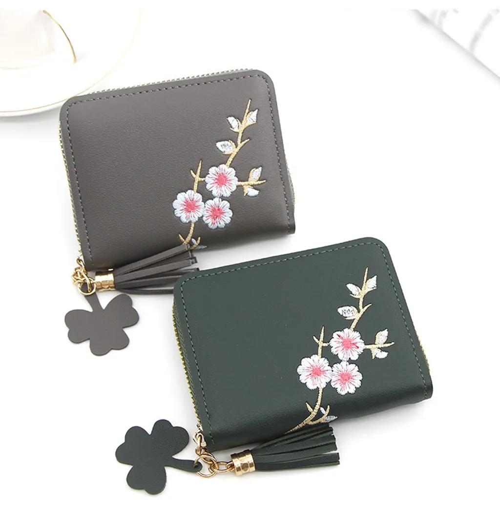 Женские сумки, уличные модные трендовые одноцветные кожаные бумажники с цветочной бахромой и отделением для карт, женская маленькая сумка для денег