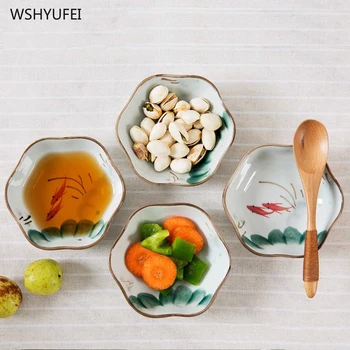 

4Pcs Classic and wind lotus ceramic dish soy sauce vinegar mustard dish home kitchen multi-function fruit dessert ceramic plate