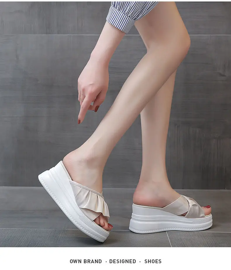 moda sapatos de plataforma de sola grossa chinelos de salto alto