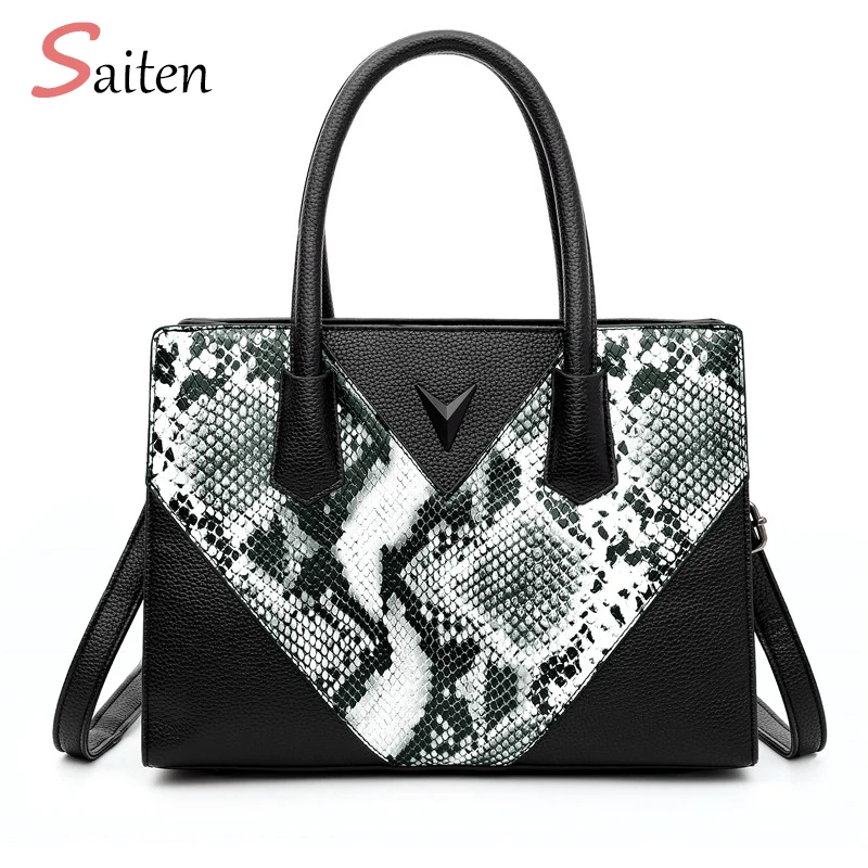

Crocodile Print Women Designer Tote Elegant Shoulder Bag Luxury Snake Pattern Handbag Women Vintage Contrast Color Crossbody Bag