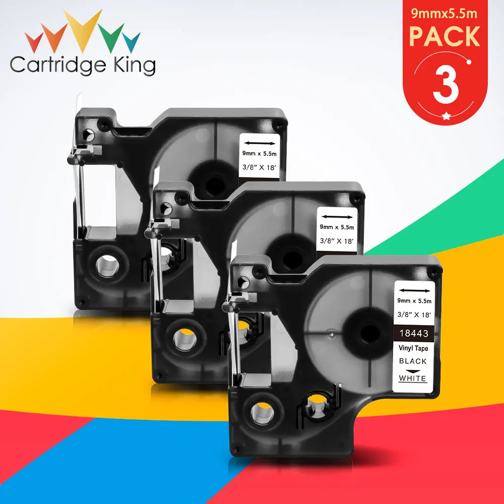 

3PCS Replacement 18443 for Dymo Rhino IND Vinyl Labels 18443 9mm Industrial Labels with Dymo Rhino 1000 3000 4200 5000 5200 6000