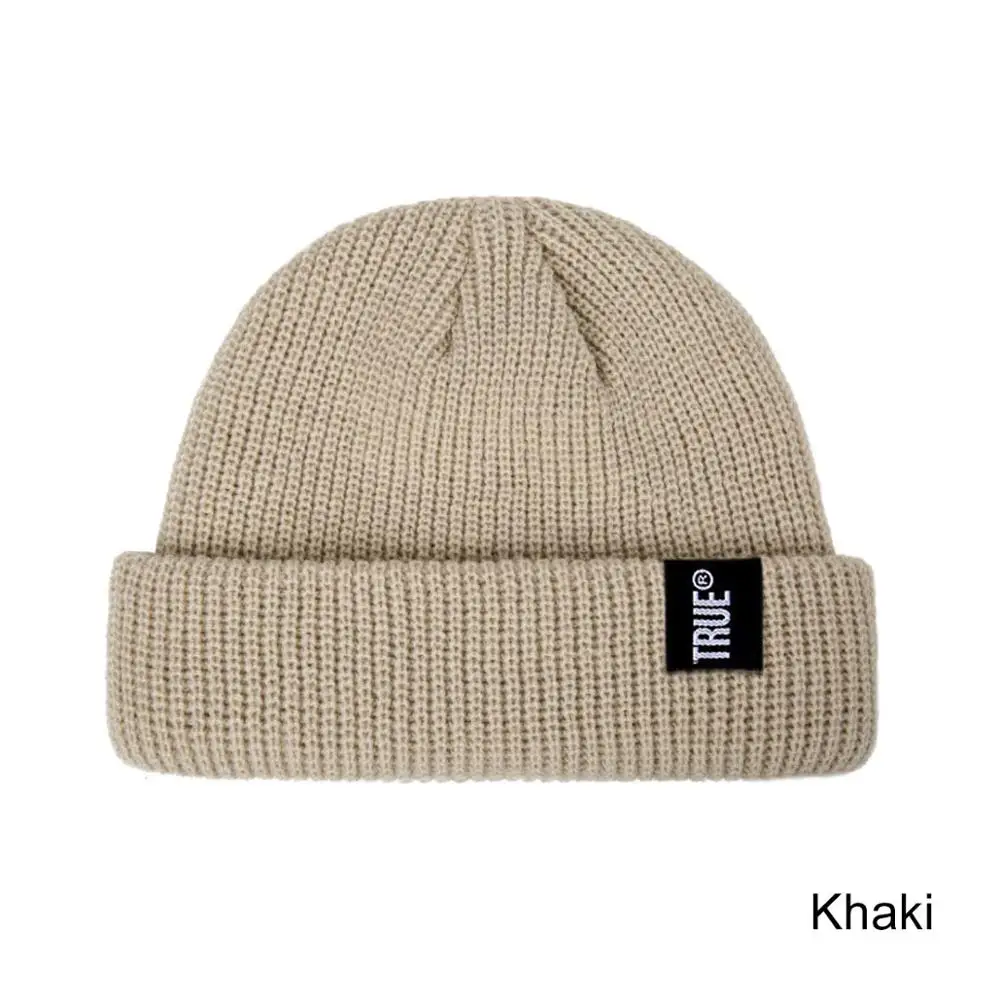 true khaki Fashion Unisex Winter Hat Cuffed Cib Knit Hat Short Melon Skin Beanies Autumn Winter Solid Color Casual Beanie Hat - Цвет: true khaki