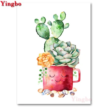 

Full Square Diamond Painting Cactus Succulent Plants Diamond Embroidery cartoon Pictures Rhinestone 5D DIY Square Resin Drill