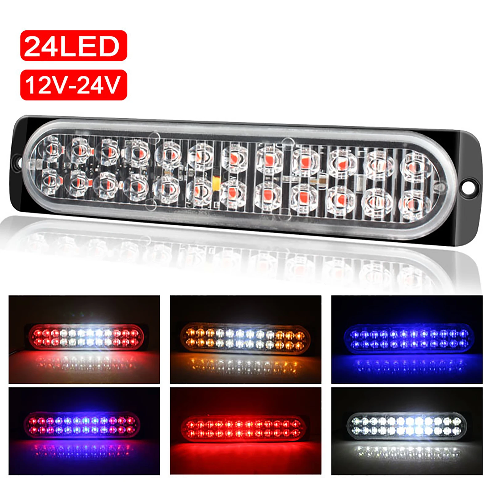 

72W 24 LEDs Double Row Urgent Strobe Light Bar Universal Alarming Flashing Light Bar for Pickup Cars 12-24V Car Off-road Vehicle