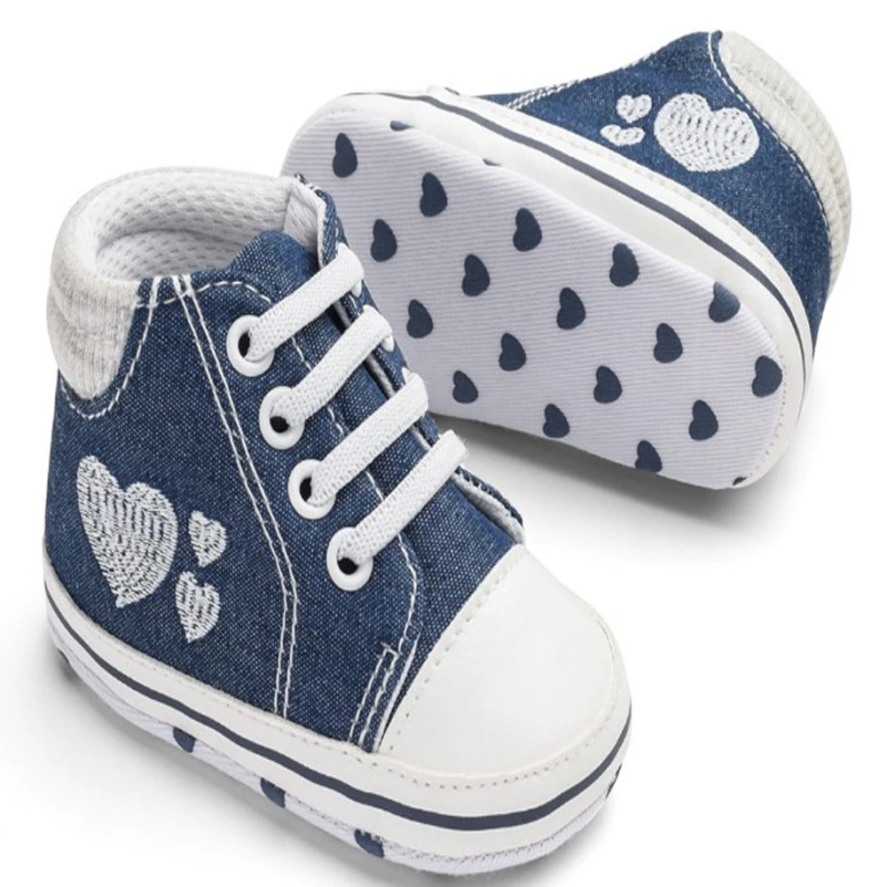 

Baby Sneakers high Boys Shoes Heart Embroidery Infant Prewalker Girls Crib First Step NonslipTennis 0-1 Years Soft Sole New SQ