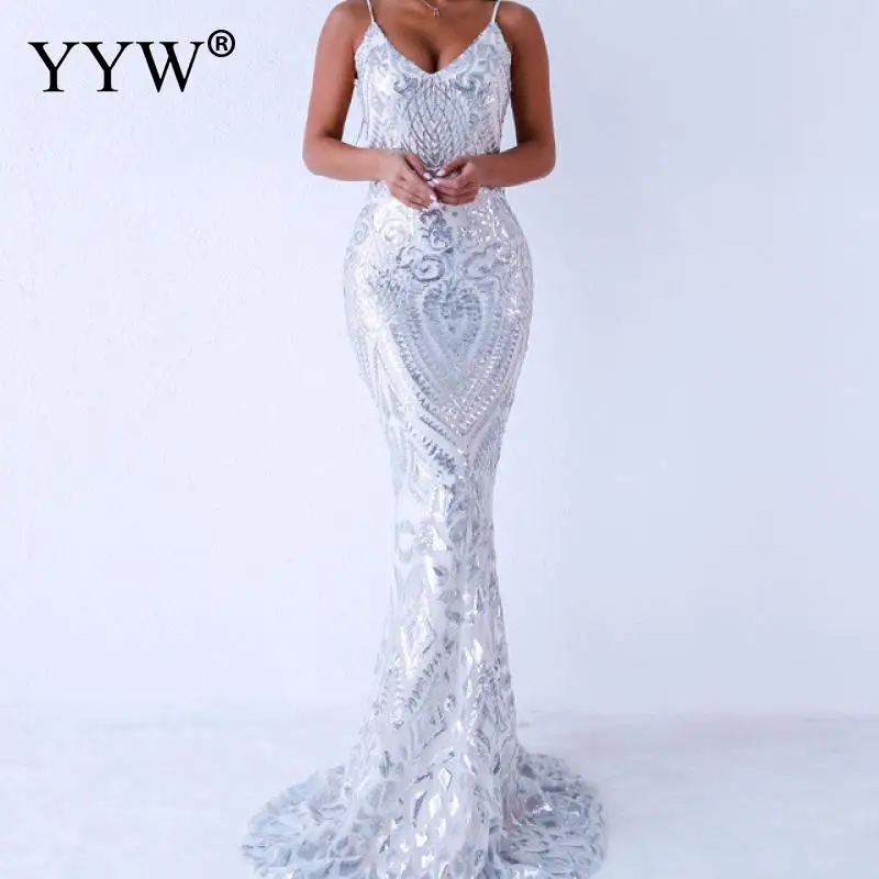 Золотое блестящее женское вечернее платье с глубоким v-образным вырезом с открытой спиной Сексуальное Платье De Soiree Спагетти ремень Bodycon Длинные вечерние платья официальные платья