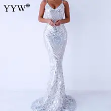 Золотое блестящее женское вечернее платье с глубоким v-образным вырезом с открытой спиной Сексуальное Платье De Soiree Спагетти ремень Bodycon Длинные вечерние платья официальные платья