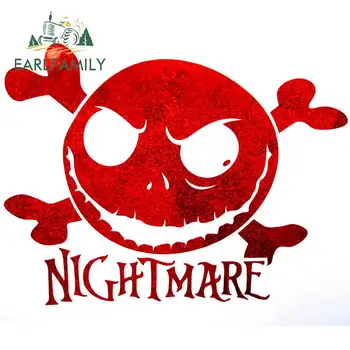 

EARLFAMILY 13cm x 9.8cm for NIGHTMARE BEFORE CHRISTMAS Red Cut Funny Car Stickers Waterproof Bumper Decoration 3D Vinyl Decal