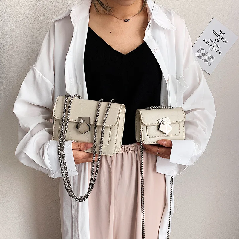 

Small clear Brand Designer Woman 2019 New Fashion Messenger Bag Chains Shoulder Bag Female Rivets Transparent Square PU Handbag