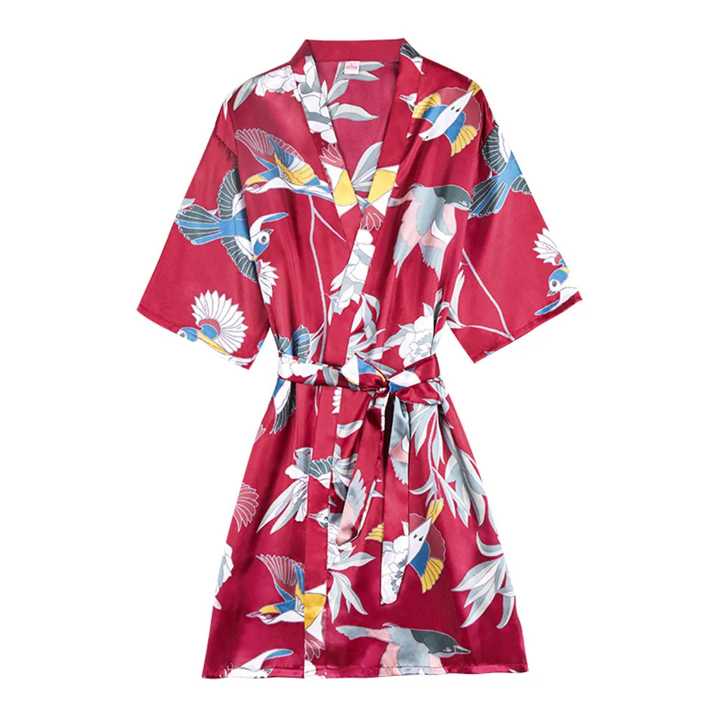 Новые продукты Дамский халат нижнее белье пижамы мини платье атласные халаты халат кимоно халаты сексуальные 098