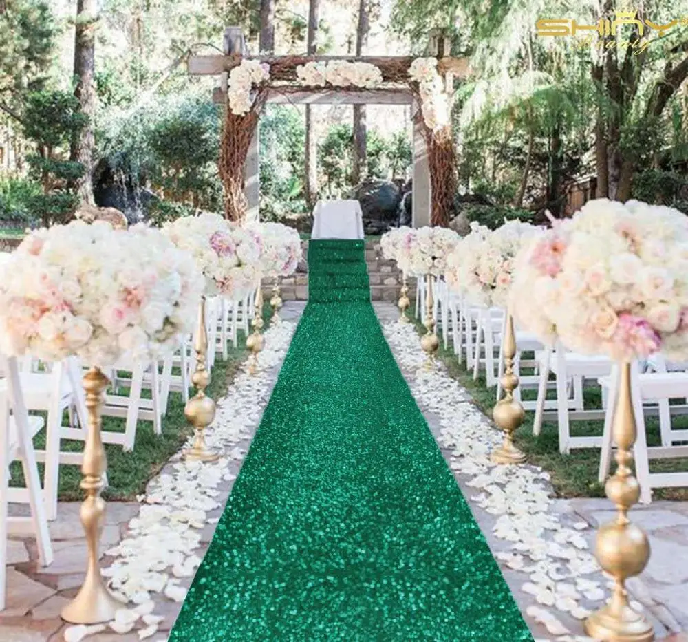 Свадебный проходной бегун медного цвета 2FTX15FT, блестящая ткань с блестками Свадебный пол бегунов прохода Carpet-M1024 - Цвет: Green