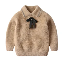 Милые свитера для маленьких девочек г. Осенне-зимний вязаный с бантом бархатный свитер для девочек детские мягкие теплые топы с длинными рукавами, детская одежда