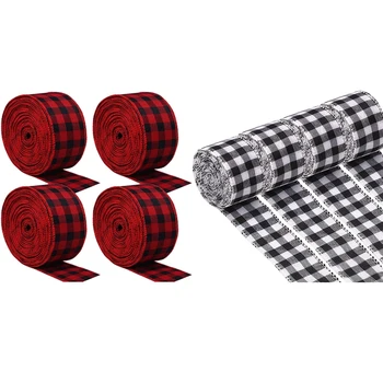 

Gingham Burlap Ribbon,Christmas Wired Ribbon Wrapping Ribbon, Christmas Craft Decoration,Floral Bow Craft,4 Rolls