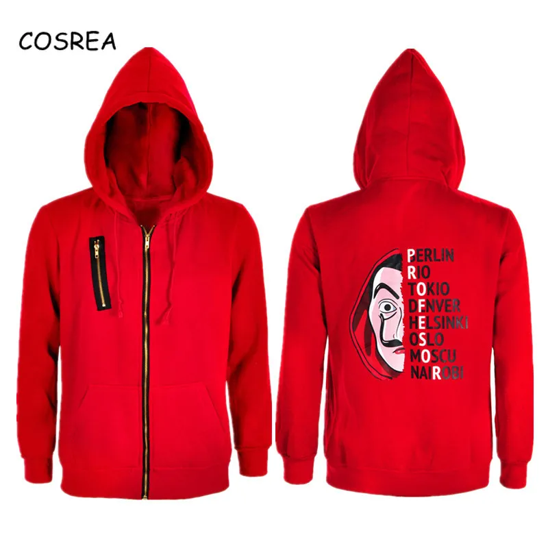Salvador Dali Robbery Paper House La Casa De Papel Cosplay Costume La Casa De Papel Sweatshirt Hoodie Hooded Coat Jacket Red