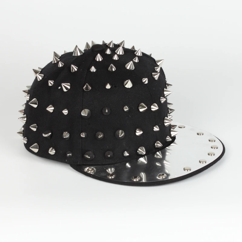 Wholesale European and American Punk Style custom men's recycled material Rivet fashion metal brim rebound hats