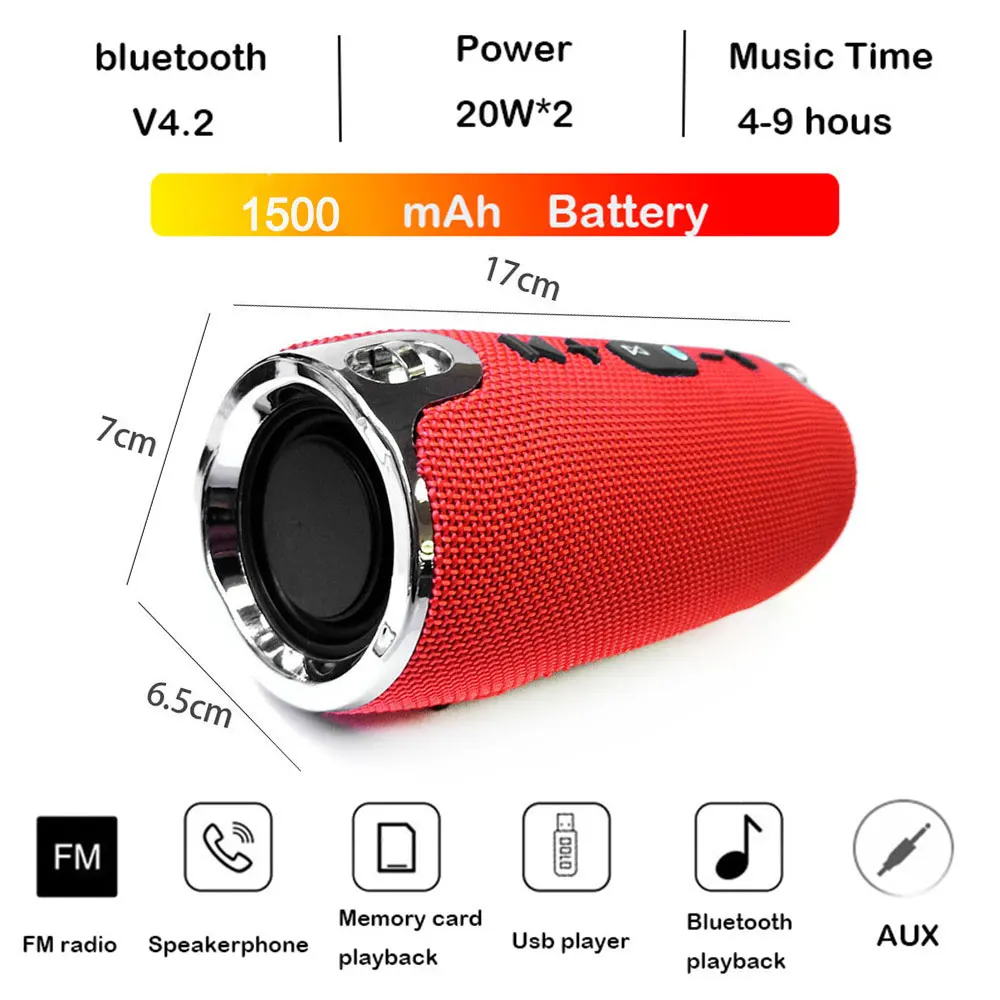 Портативный Bluetooth динамик беспроводная бас Колонка водонепроницаемый открытый динамик поддержка AUX TF USB Сабвуфер стерео громкий динамик