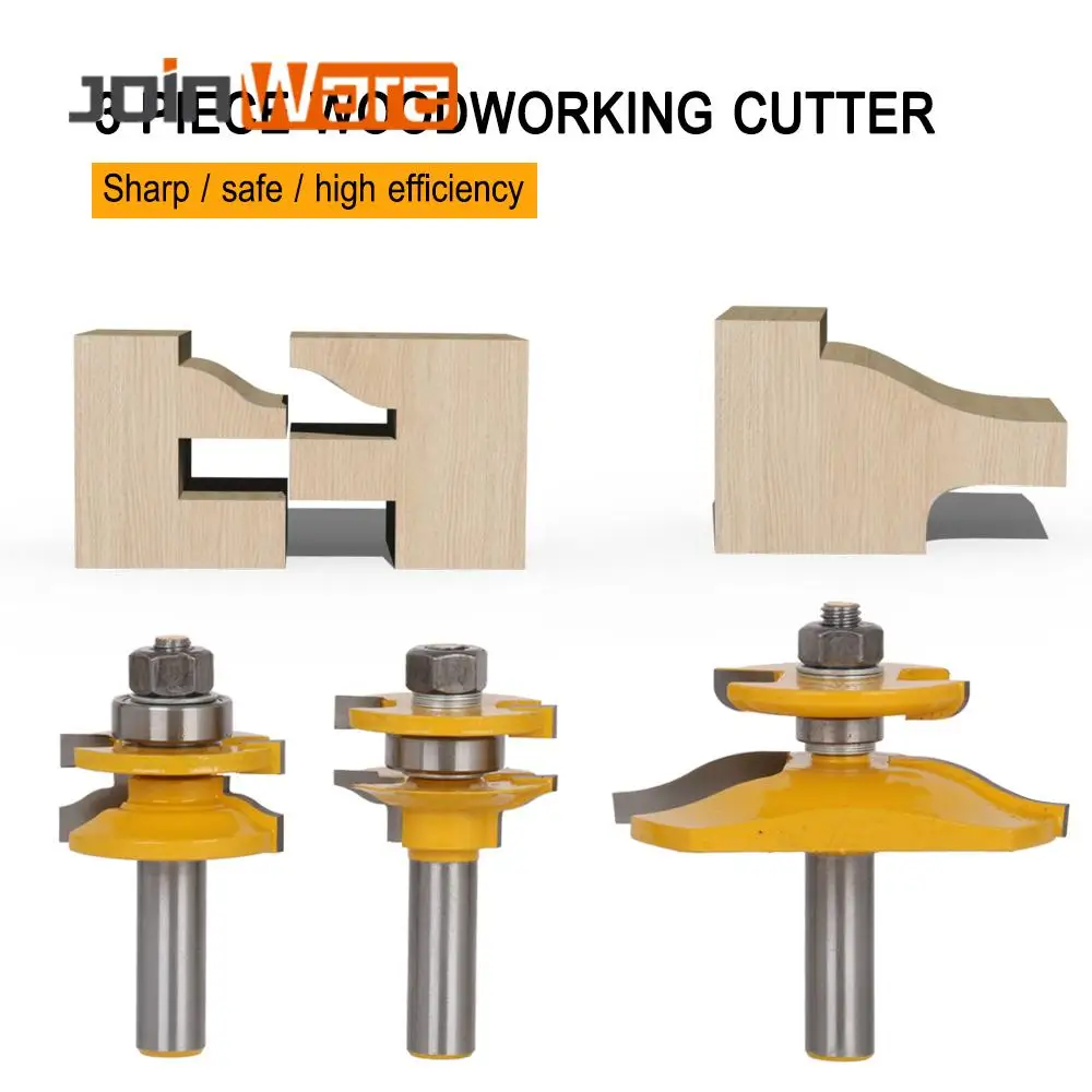 

3Pcs Round Over Rail & Stile with Cove Panel Raiser Bit Router Bit Set Tenon Cutter for Woodworking Tools 1/2" Shank