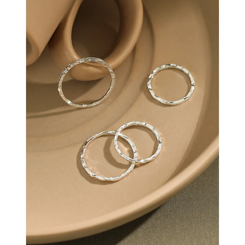 Silver Ring SHANICE Real S925 Sterling Open Irregular Hammer Pattern Minimalist Face Finger Women Adjustable Thin
