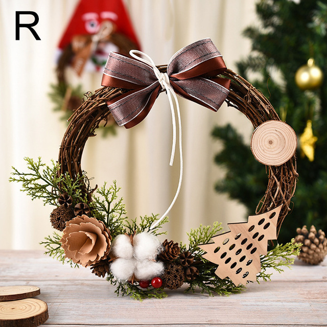 Wreath With Bow Door Hanging Rattan Ornament Garland Xmas Wall Window Wedding Decorations Home Decor Leaves