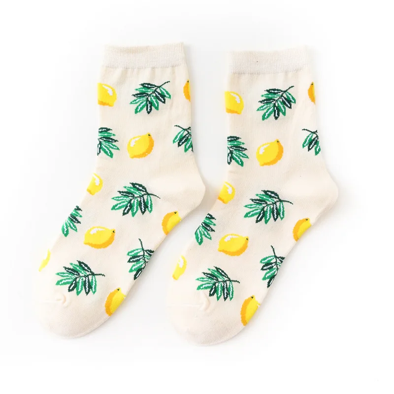 Корейские женские носки для девочек фруктовый лимон авокадо ананас черешня голубика оранжевый гардиас банан Фламинго плюшевые мягкие носки - Цвет: Beige lemon